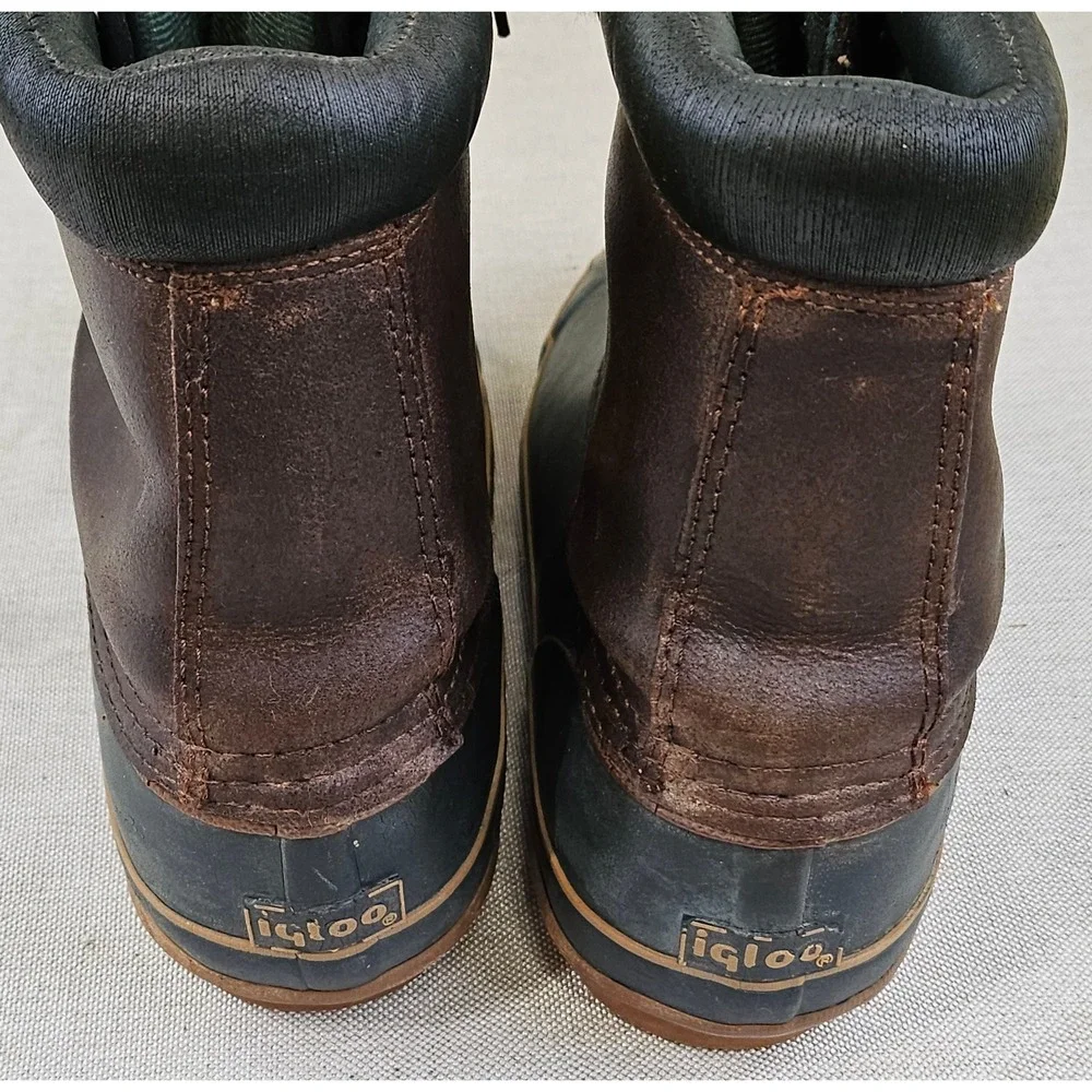 Igloo Duck Boots Mens 10 Brown Green Leather Insulated Thermolite Steel Shank‎